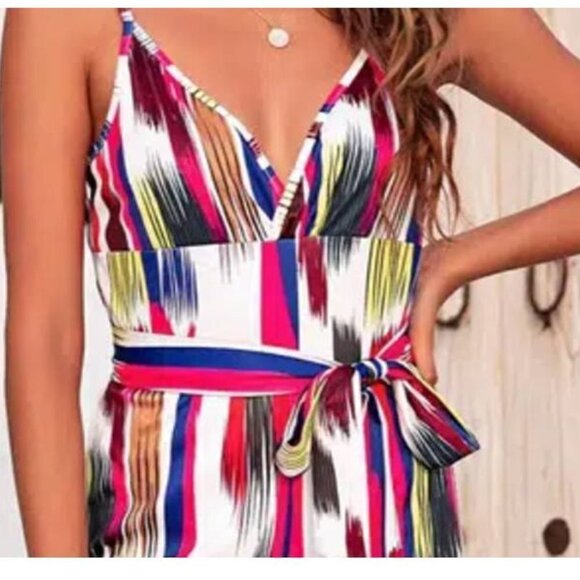 Women's High Rise Colorful Print Fashion Jumpsuit - Picture 2 of 5